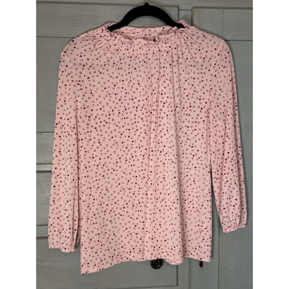 Adrianna Papell Women's High‎ Neck Blouse 3/4 Sleeve Tiny Heart Print Size M
